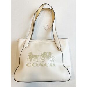 Coach Horse And Carriage Pebbled Leather Tote NWT Chalk Vanilla Cream
